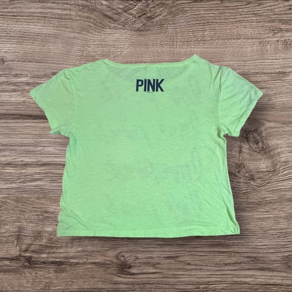 Victoria’s Secret PINk Y2K Green Graphic Crop Top 'Love Pink' Print in Blue Sz M - Picture 2 of 3